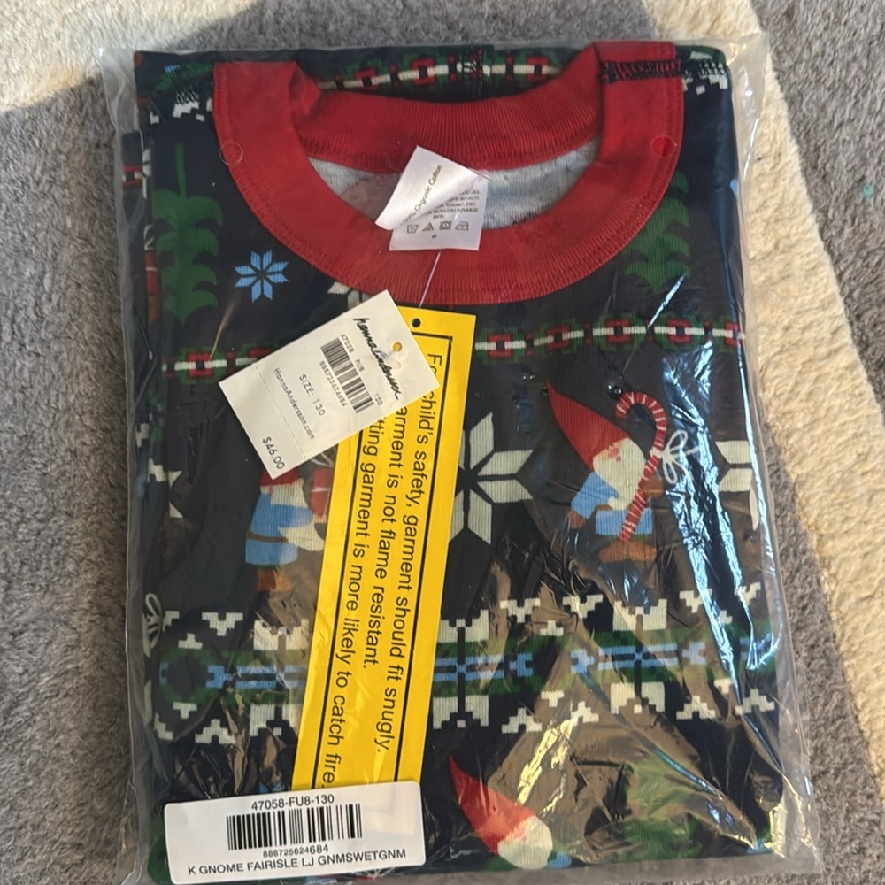 NWT Hanna Andersson Kids Holiday Long John Pajama Set in Gnome Sweet Gnome - Picture 3 of 3
